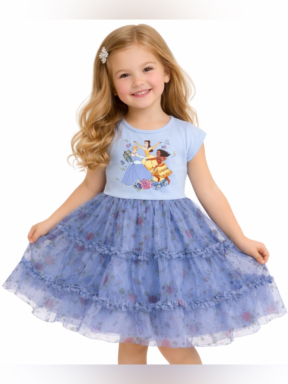 Disney Princess Dress Girls 3T Blue Tulle Cinderella Belle Moana NWOT